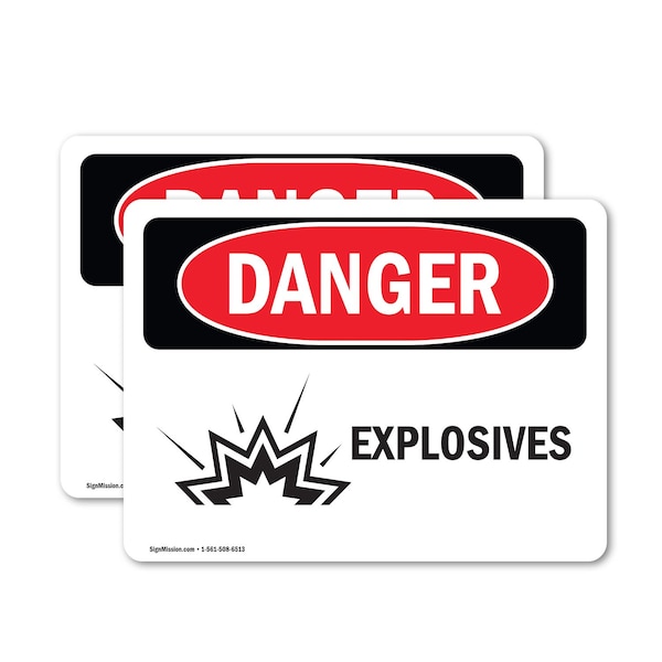 Signmission Explosives Danger Sign, Vinyl Decal, 10in W x 7in L, 2PK OS-2PACK-DS-D-710-L-1212 - main